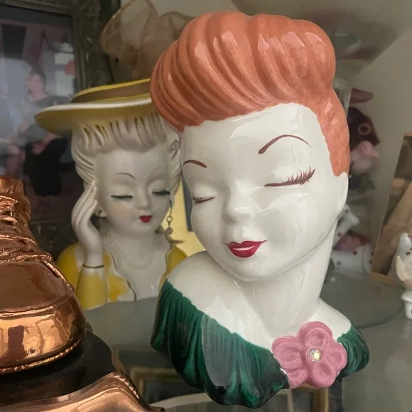 Vintage Ceramic Lady Head Vases - Multicolor - Picture 2 of 7